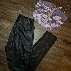 Black Faux Leather Pants and Purple Lace Bustier